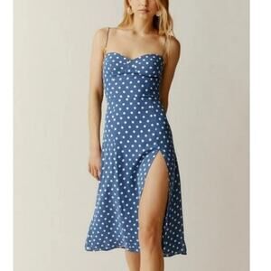 Reformation Women’s Juliette Lazuli Blue Polka Dot Slip Midi Dress Size 8